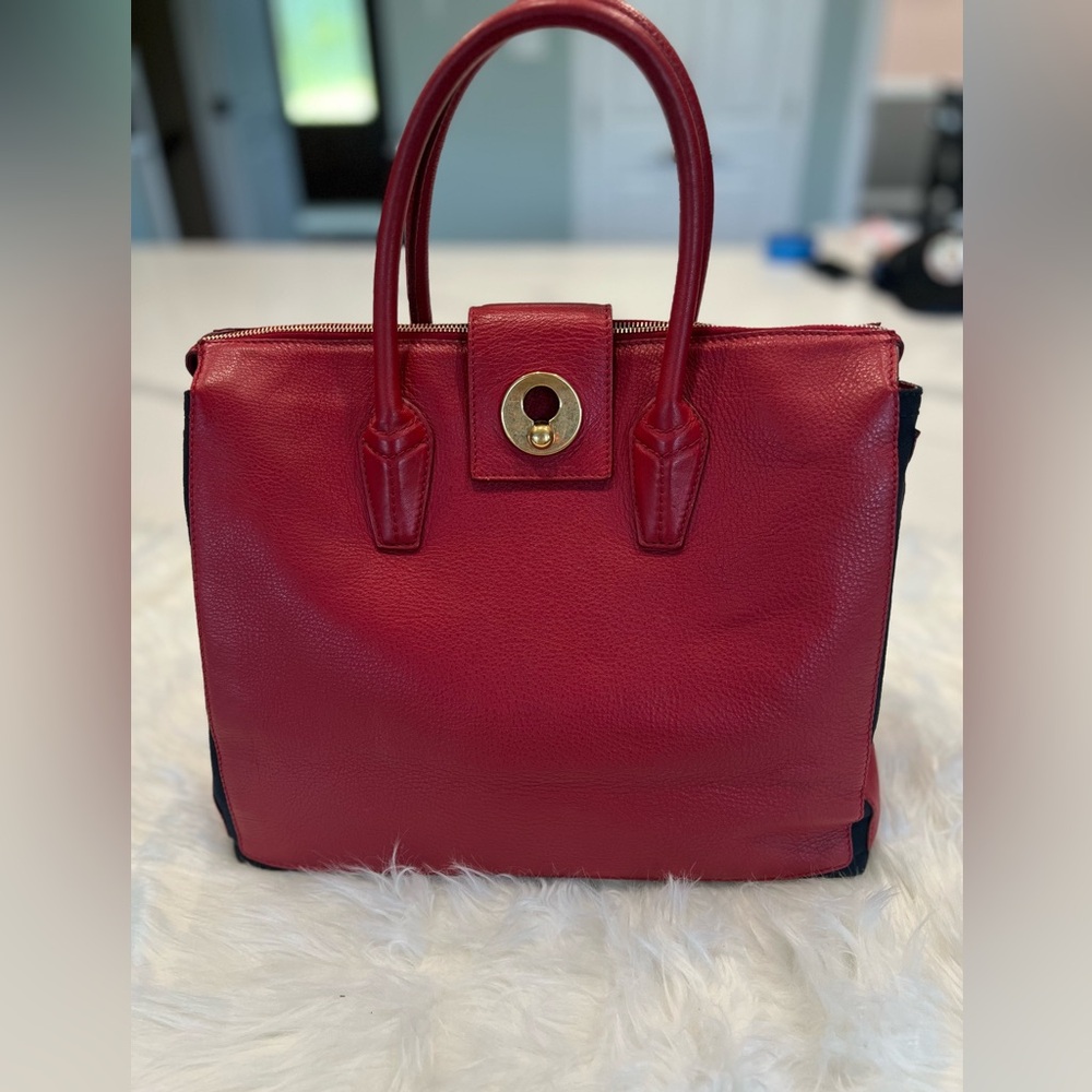 YSL Tom Ford Era Mombasa Lock Satchel Tote — Red Leather / Gold Hardware